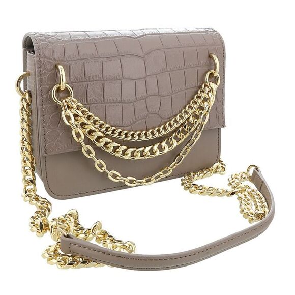 Roberto Cavalli Class Taupe Embossed Medium Milano Chain Shoulder Bag - Picture 1 of 4